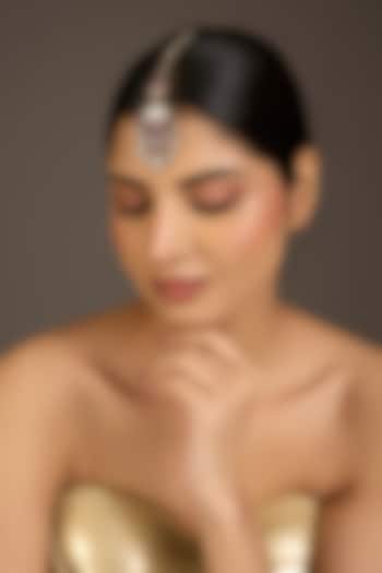 Gold Finish Kundan Polki & Ruby Pink Stone Maangtikka by Aura Trends at Pernia's Pop Up Shop
