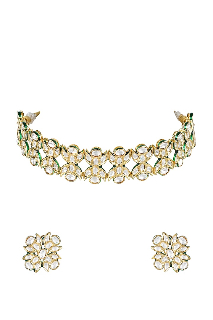 Gold Plated Polki Choker Necklace Set by Aura Trends at Pernia's Pop Up Shop