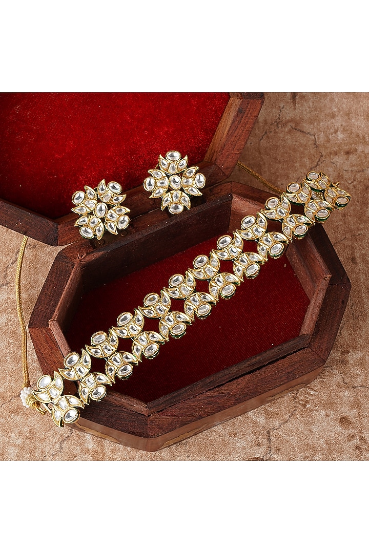 Gold Plated Polki Choker Necklace Set by Aura Trends at Pernia's Pop Up Shop