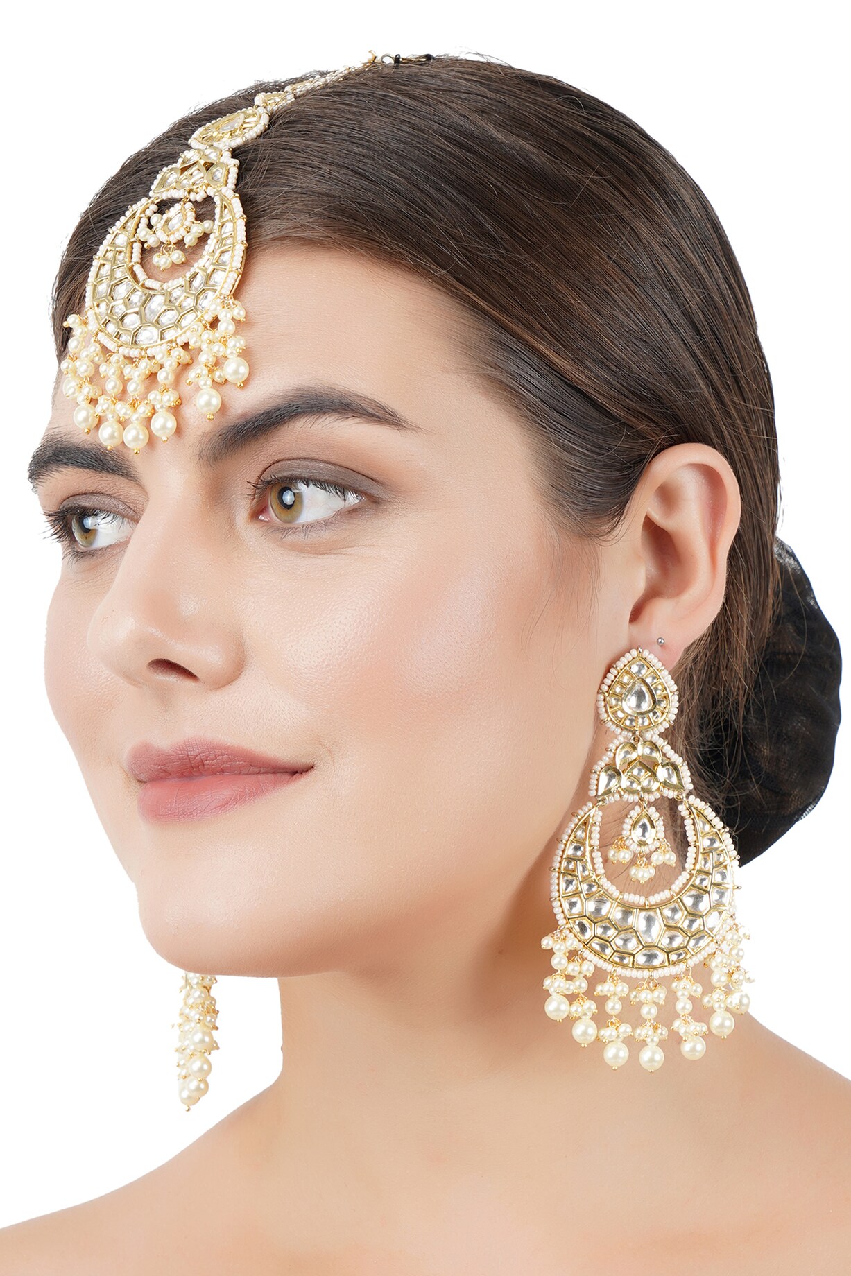 Gold Plated Chandbali Earrings With Maang Tikka Design by Auraa Trends at  Pernia's Pop Up Shop 2023