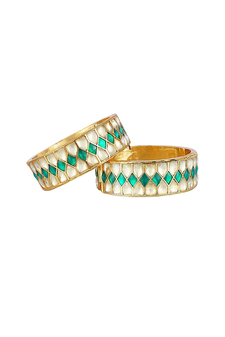 Gold Plated Green Onyx Bangles by Auraa Trends