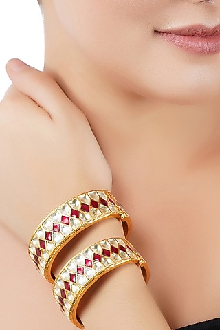 Gold Plated Red Onyx Bangles by Aura Trends