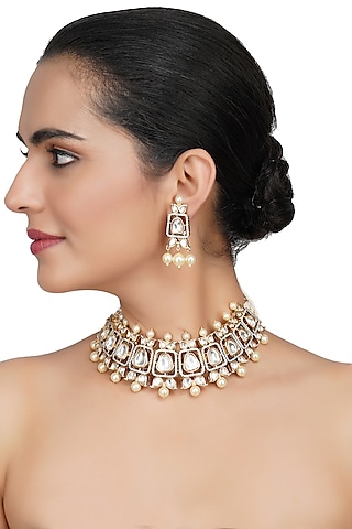 Gold Plated Pearl Necklace Set by Aura Trends