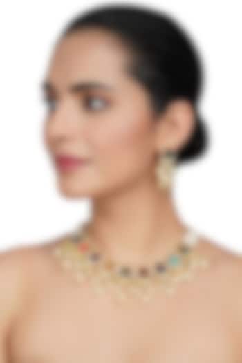 Gold Plated Necklace Set With Multi-Colored Stones by Auraa Trends at Pernia's Pop Up Shop