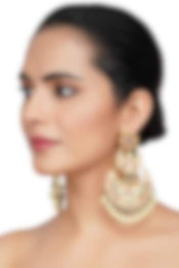 Gold Plated Chandbali Earrings With Kundan Polki by Auraa Trends