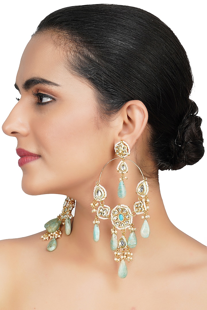 Gold Plated Chandbali Earrings With Pearls by Auraa Trends