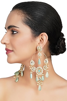 Gold Plated Chandbali Earrings With Pearls by Auraa Trends-DESIGNER EARRINGS