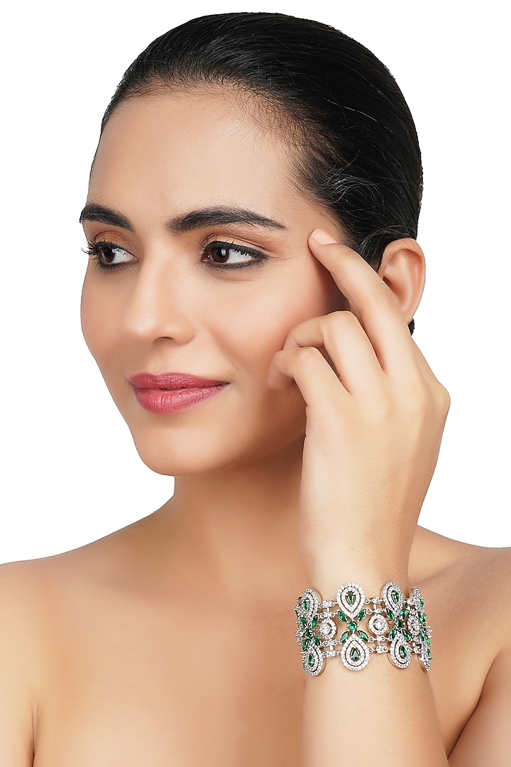 Silver Finish Green Diamond Bracelet by Aura Trends at Pernia's Pop Up Shop