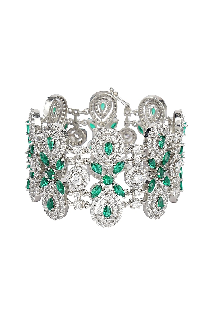 Silver Finish Green Diamond Bracelet by Auraa Trends