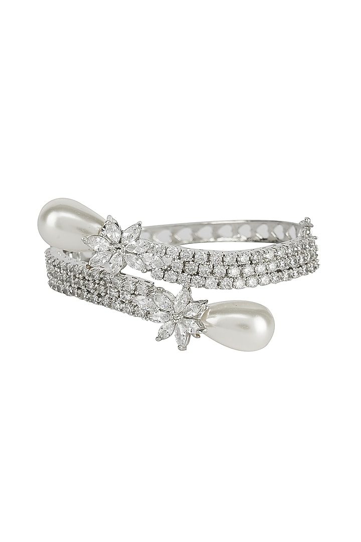 Silver Finish Diamond & Pearl Bracelet by Aura Trends at Pernia's Pop Up Shop