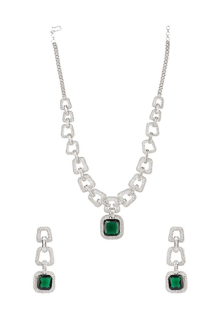 White Rhodium Finish Necklace Set by Aura Trends at Pernia's Pop Up Shop