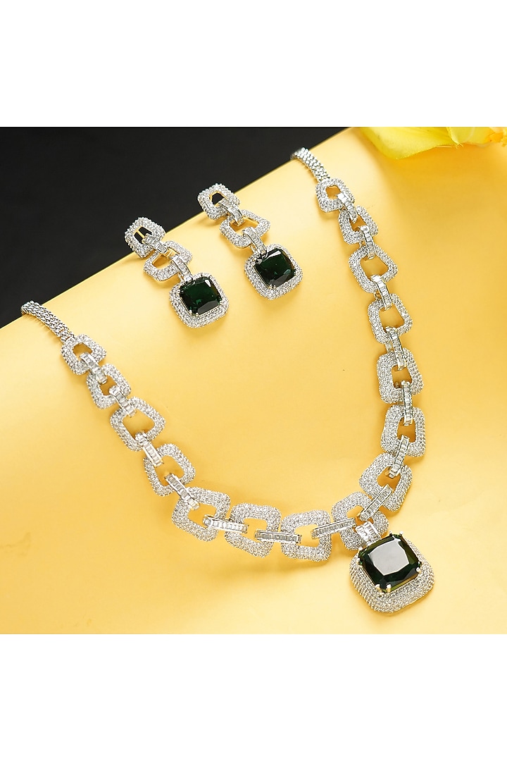 White Rhodium Finish Necklace Set by Aura Trends at Pernia's Pop Up Shop