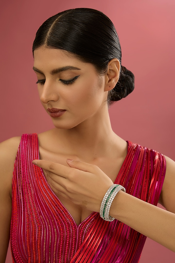 White Finish Green Zircon Bangle by Aura Trends at Pernia's Pop Up Shop