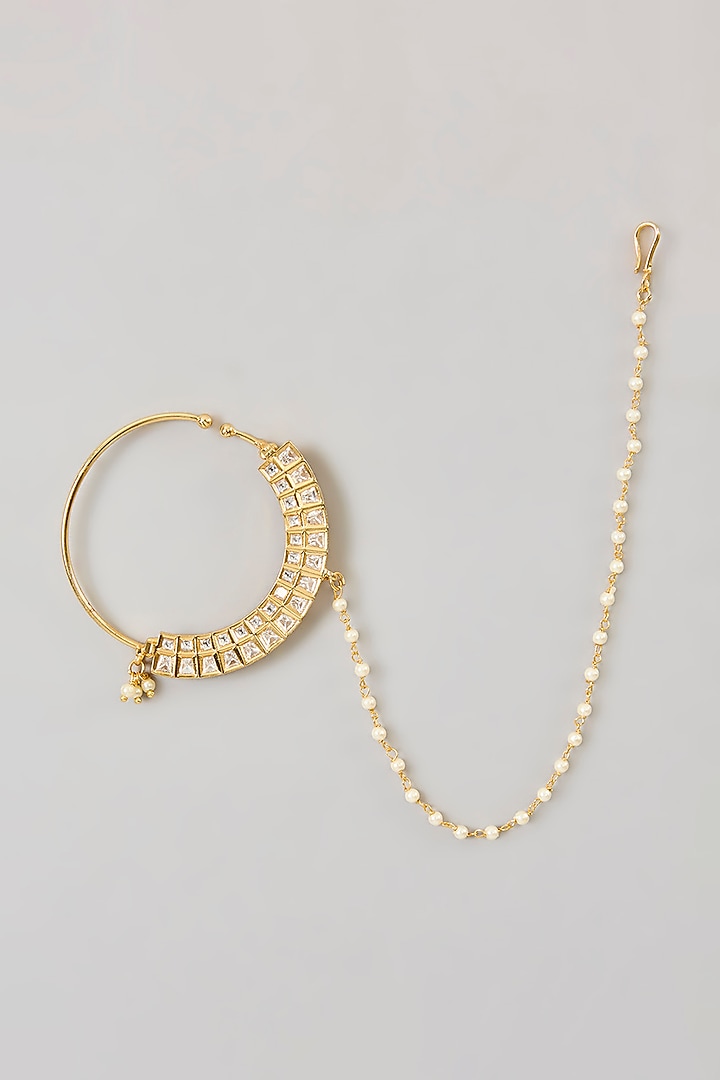 Gold Finish Pearl Chain Nath by Aura Trends at Pernia's Pop Up Shop