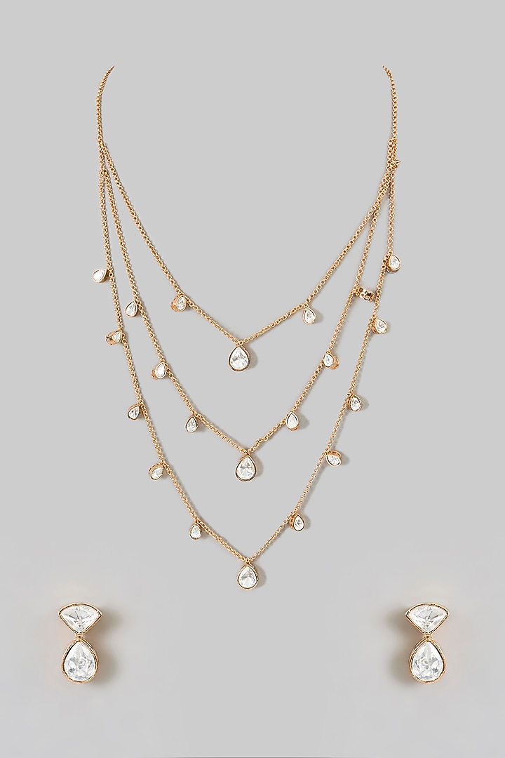 Gold Finish Champagne Stone Layered Necklace Set by Aura Trends at Pernia's Pop Up Shop
