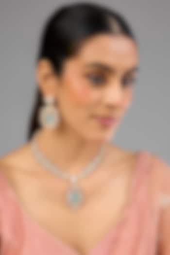 Gold Finish Kundan Polki & Sky Blue Stone Necklace Set by Auraa Trends at Pernia's Pop Up Shop