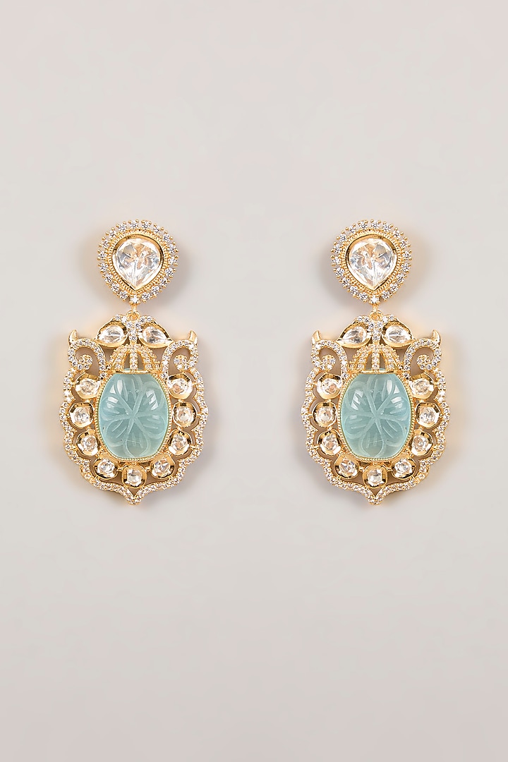 Gold Finish Kundan Polki & Sky Blue Stone Necklace Set by Aura Trends at Pernia's Pop Up Shop