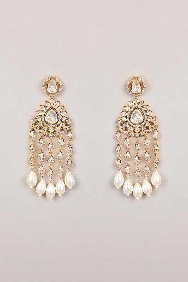 Gold Finish Kundan Polki & Aqua Beaded Long Necklace Set by Aura Trends at Pernia's Pop Up Shop