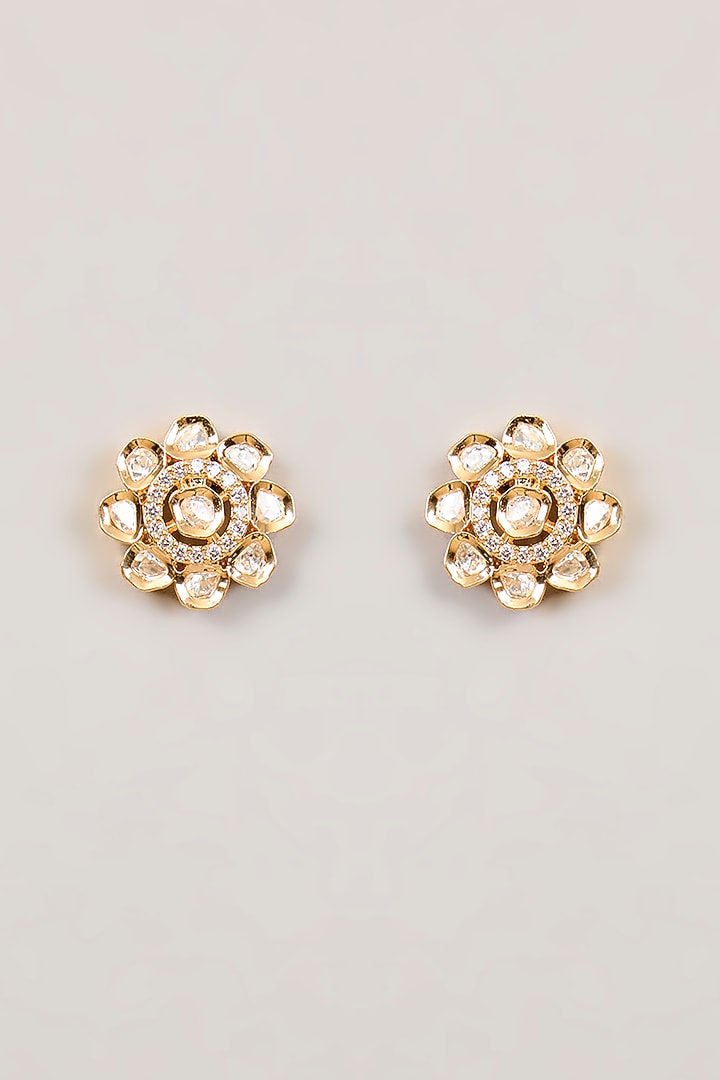 Gold Finish Crystal Stone Floral Stud Earrings by Aura Trends at Pernia's Pop Up Shop