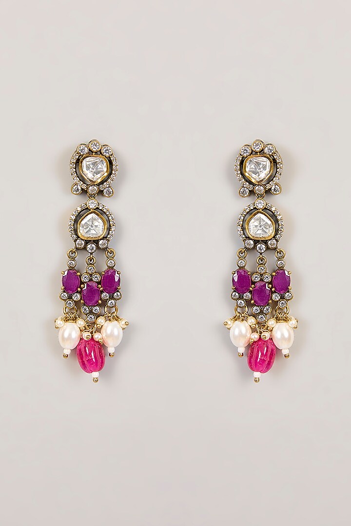 Gold Finish Green Stone & Kundan Polki Necklace Set by Aura Trends at Pernia's Pop Up Shop