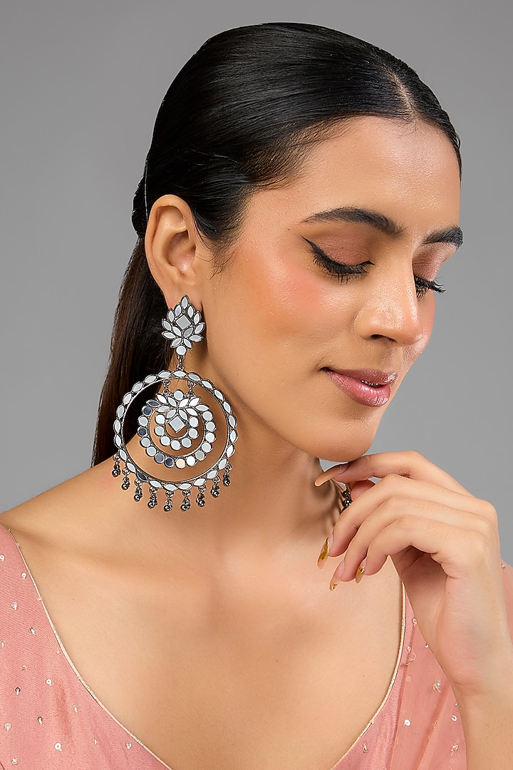 Silver Oxidised Finish Circular Drop Earrings by Auraa Trends at Pernia's Pop Up Shop