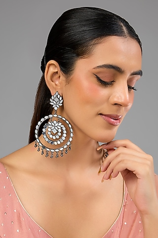 Silver Oxidised Finish Circular Drop Earrings by Aura Trends