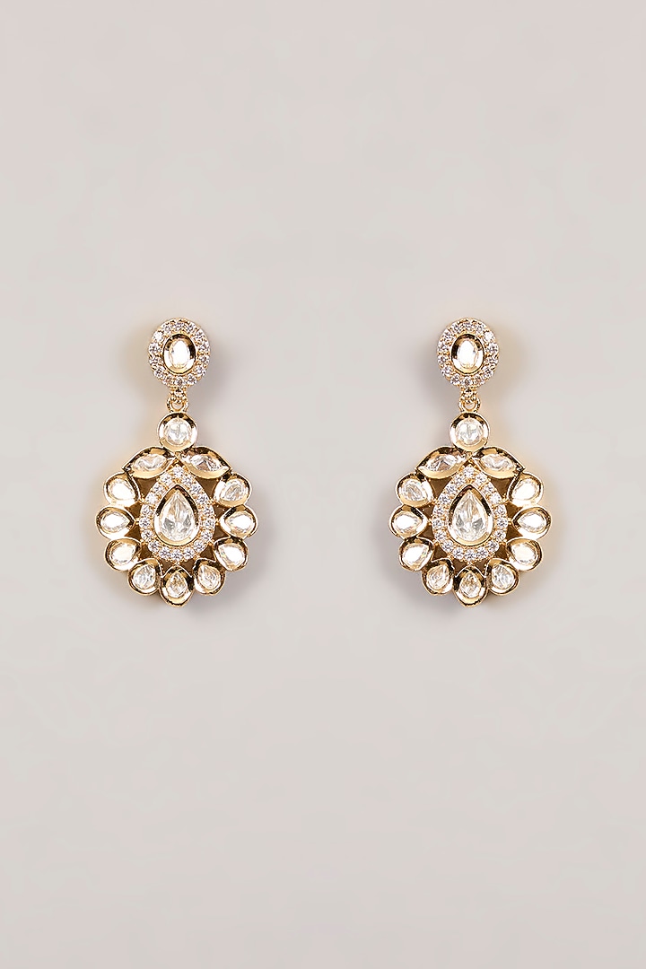 Gold Finish American Diamond & Kundan Polki Floral Necklace Set by Aura Trends at Pernia's Pop Up Shop