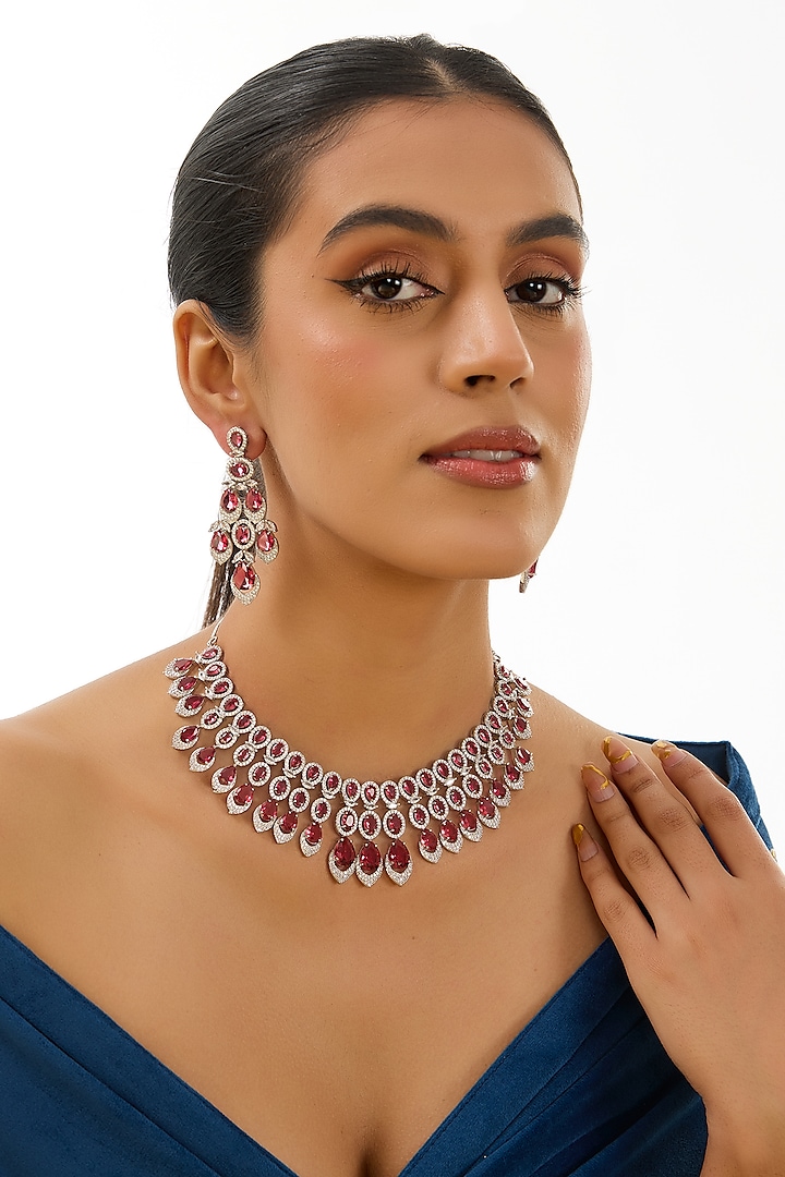 Two-Tone Finish Kundan Polki & Red Stone Necklace Set by Auraa Trends at Pernia's Pop Up Shop