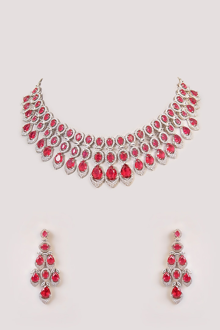 Two-Tone Finish Kundan Polki & Red Stone Necklace Set by Aura Trends at Pernia's Pop Up Shop