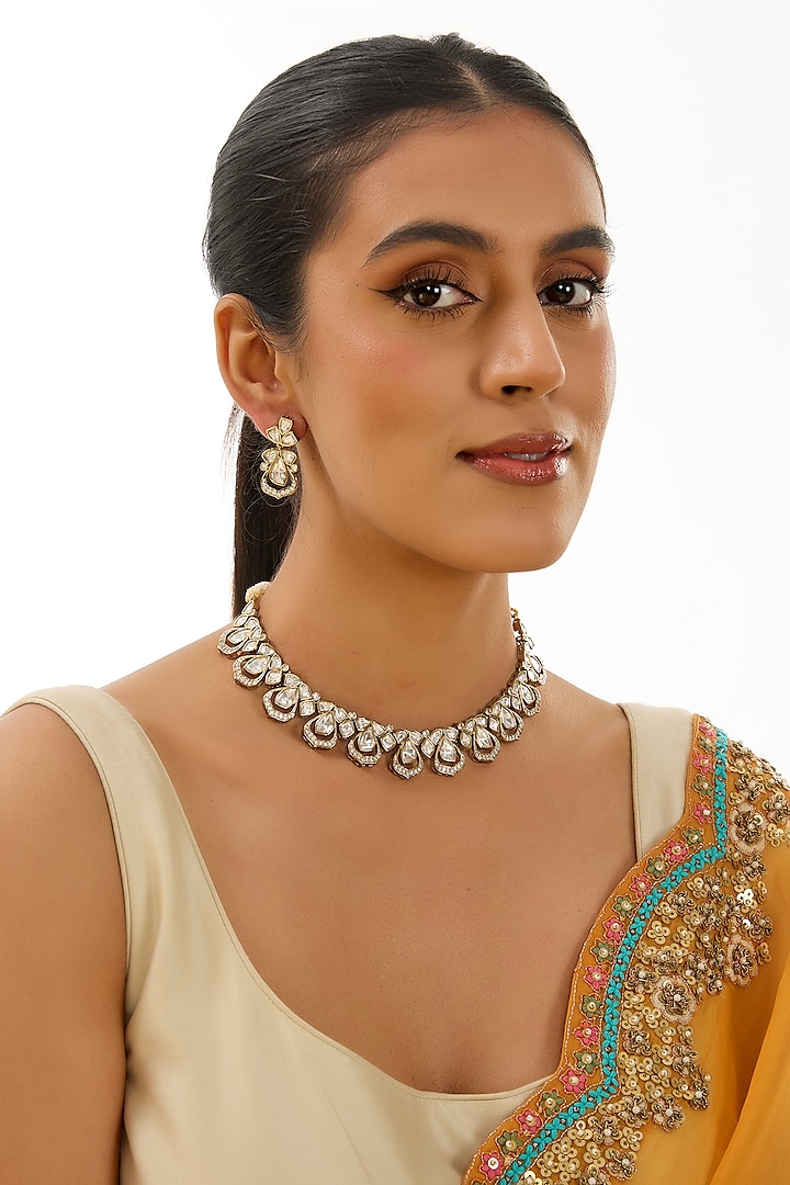 Gold Finish Kundan Polki Necklace Set by Auraa Trends at Pernia's Pop Up Shop