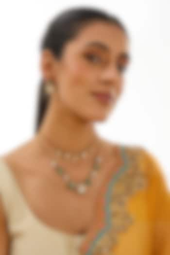 Gold Finish Kundan Polki & Green Stone Layered Necklace Set by Auraa Trends at Pernia's Pop Up Shop