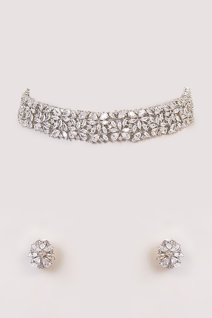 White Finish Kundan Polki & Grey Stone Choker Necklace Set by Aura Trends at Pernia's Pop Up Shop
