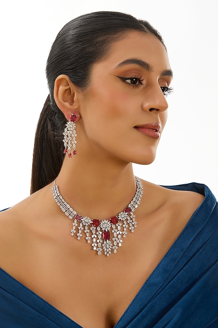 White Finish Kundan Polki & Red Stone Necklace Set by Auraa Trends at Pernia's Pop Up Shop