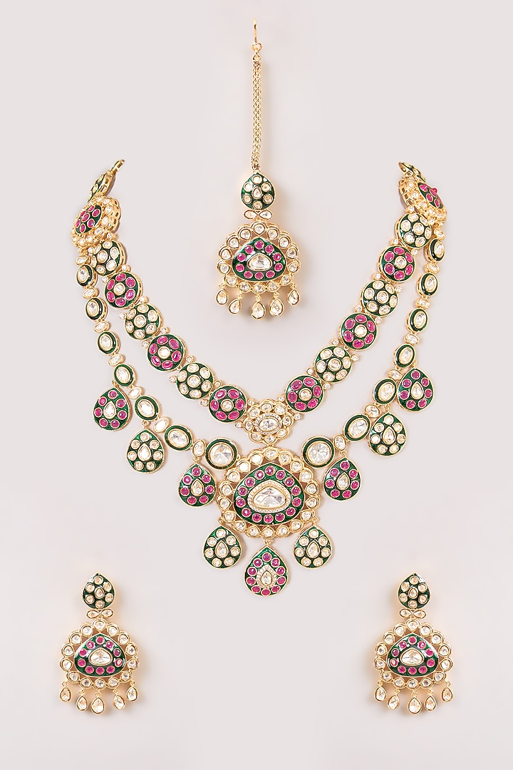 Two-Tone Finish Multi-Colored Stone Necklace Set by Aura Trends at Pernia's Pop Up Shop