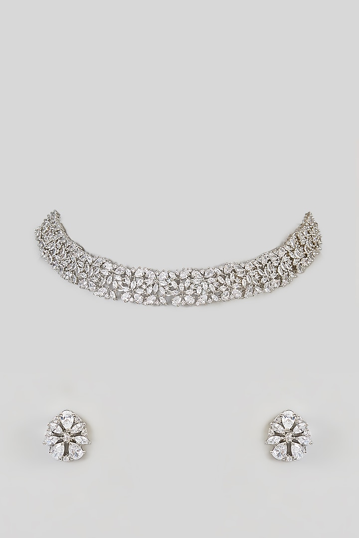White Finish Zircon Choker Necklace Set by Aura Trends at Pernia's Pop Up Shop