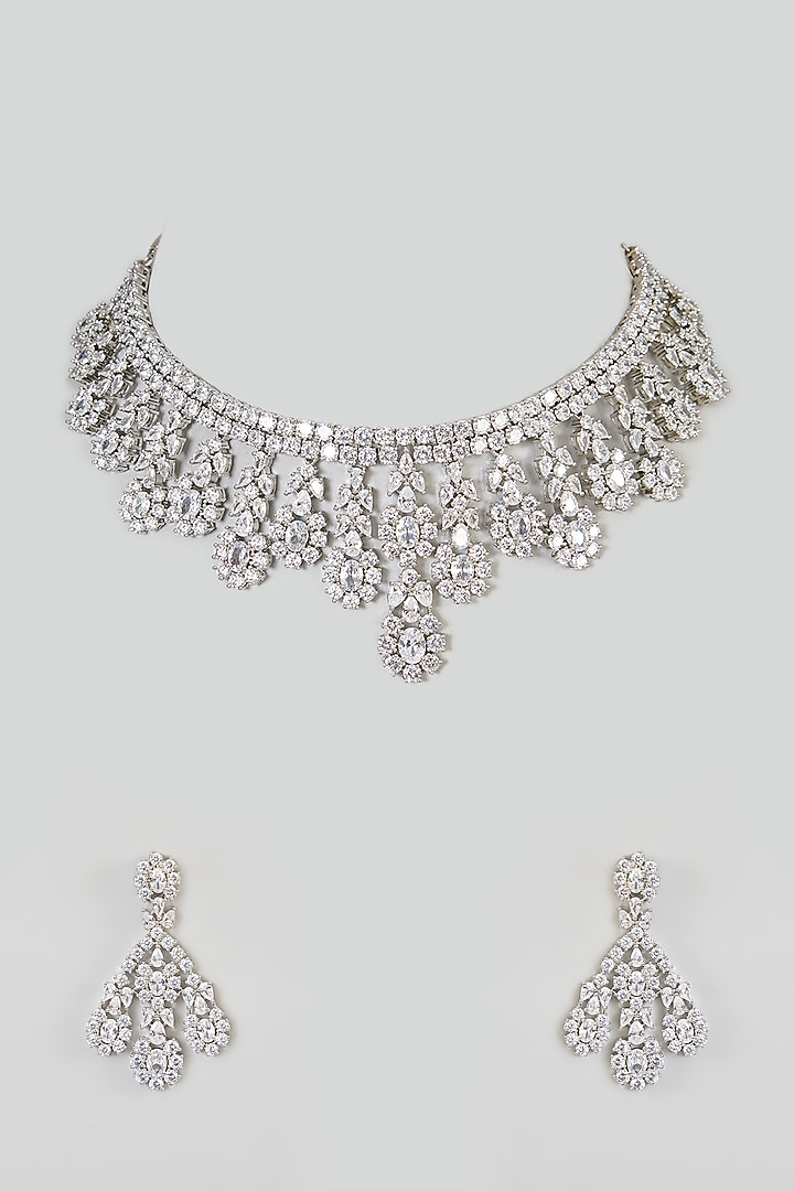 White Finish Zircon Necklace Set by Aura Trends at Pernia's Pop Up Shop