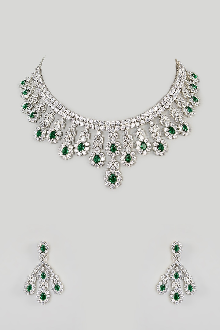 White Finish Zircon Necklace Set by Aura Trends at Pernia's Pop Up Shop