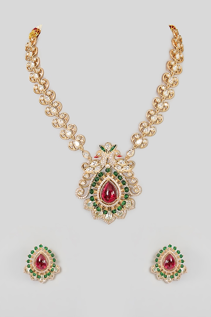 Gold Finish Kundan Polki Necklace Set by Aura Trends at Pernia's Pop Up Shop