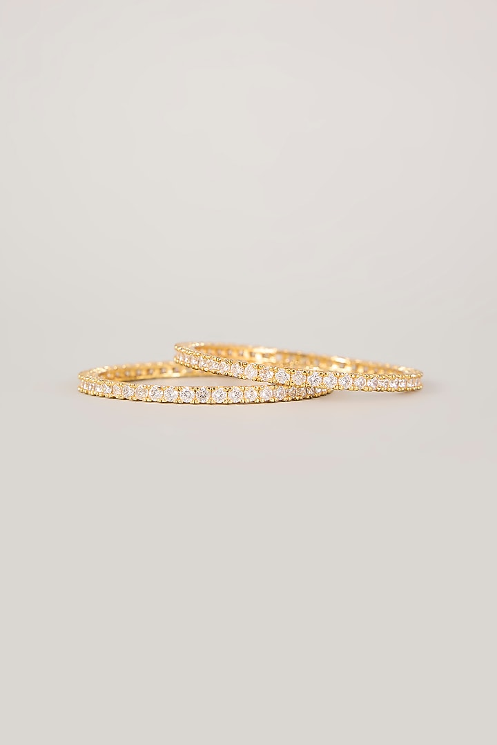 Gold Finish Kundan Polki & Pearl Bangles (Set Of 2) by Aura Trends at Pernia's Pop Up Shop