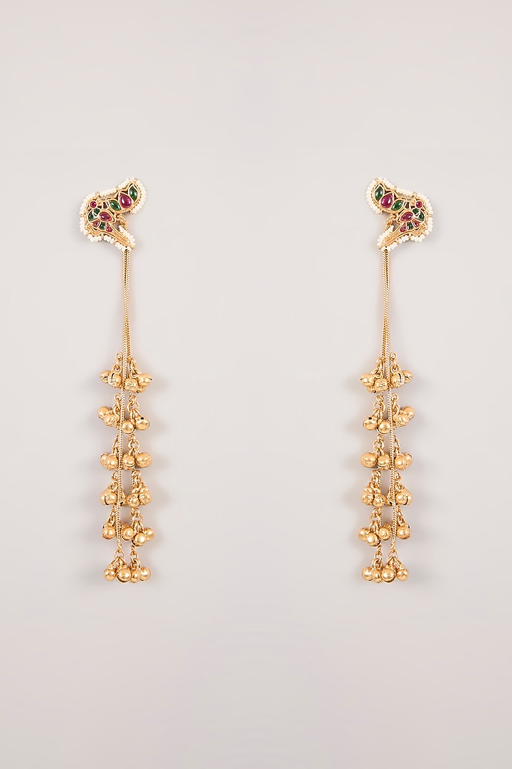 Gold Finish Kundan Polki & Pearl Dangler Earrings by Aura Trends at Pernia's Pop Up Shop