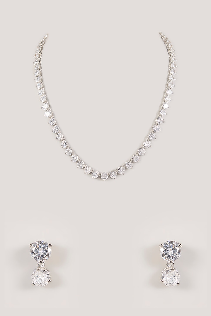 Silver Finish Crystal Diamond Necklace Set by Aura Trends at Pernia's Pop Up Shop