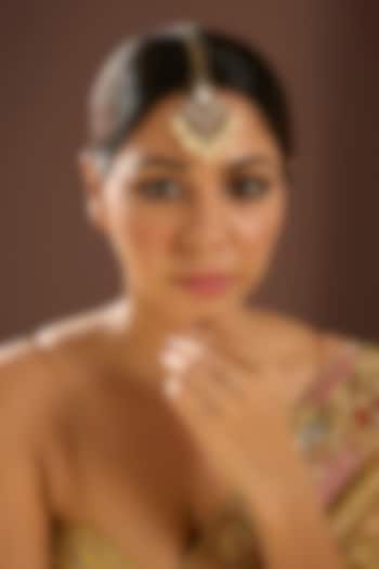 Gold Finish Kundan Polki & Pearl Maangtikka by Auraa Trends at Pernia's Pop Up Shop