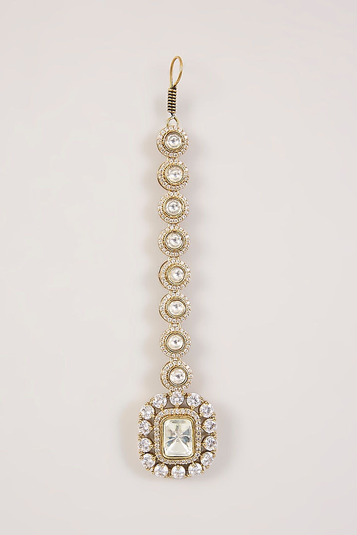Antique Gold Finish Kundan Polki & Pearl Maangtikka by Aura Trends at Pernia's Pop Up Shop