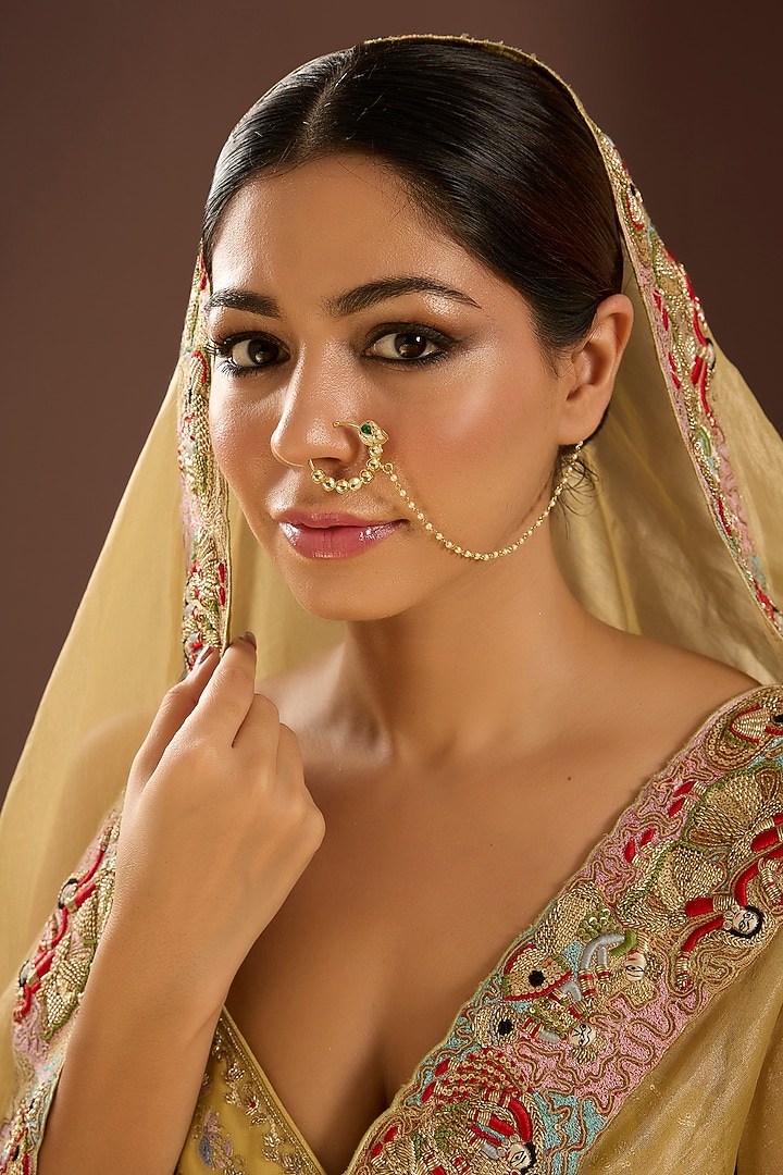 Gold Finish Kundan Polki & Pearl Nath by Auraa Trends at Pernia's Pop Up Shop