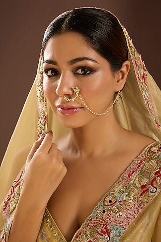 Gold Finish Kundan Polki & Pearl Nath by Aura Trends