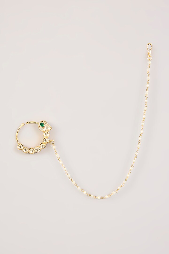 Gold Finish Kundan Polki & Pearl Nath by Aura Trends at Pernia's Pop Up Shop