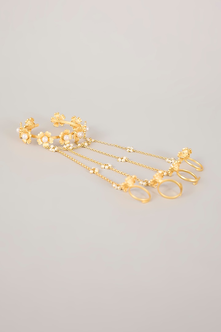 Gold Finish Floral Hand Harness (Set Of 2) by Aura Trends at Pernia's Pop Up Shop