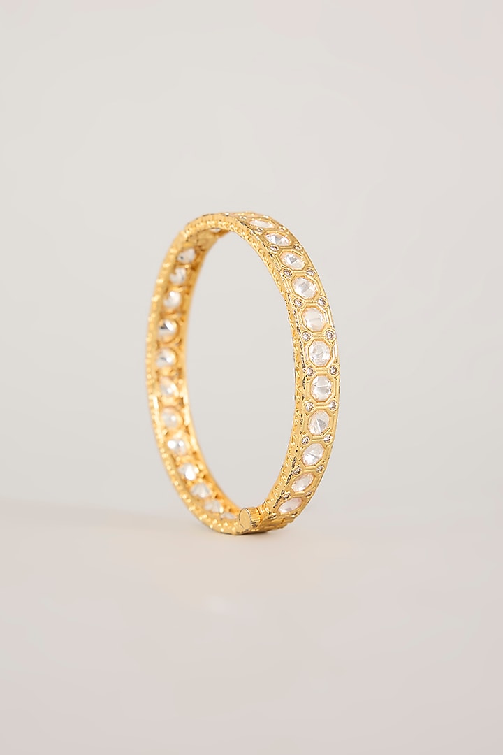 Gold Finish Kundan Polki & CZ Stone Bangles (Set Of 2) by Aura Trends at Pernia's Pop Up Shop