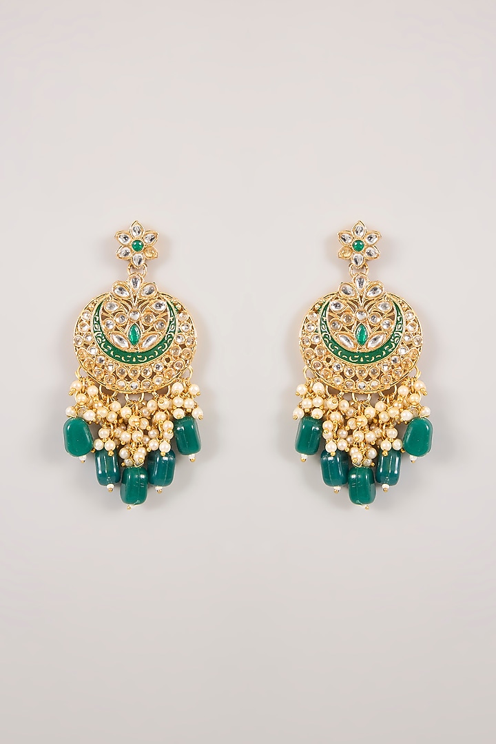 Gold Finish Kundan Polki & Green Beaded Choker Necklace Set by Aura Trends at Pernia's Pop Up Shop