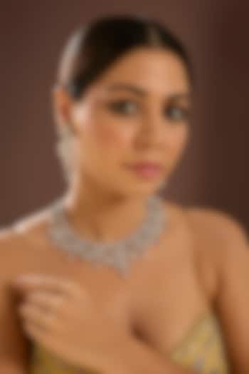 Silver Finish Cubic Zircon Necklace Set by Auraa Trends at Pernia's Pop Up Shop